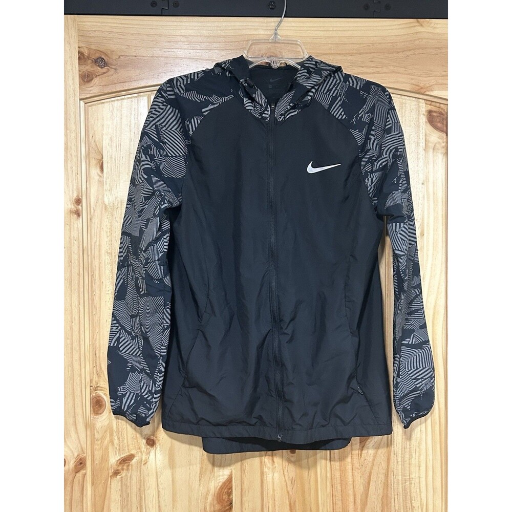 Nike Black Essential Flash Reflective Running Hooded Windbreaker Jacket Medium